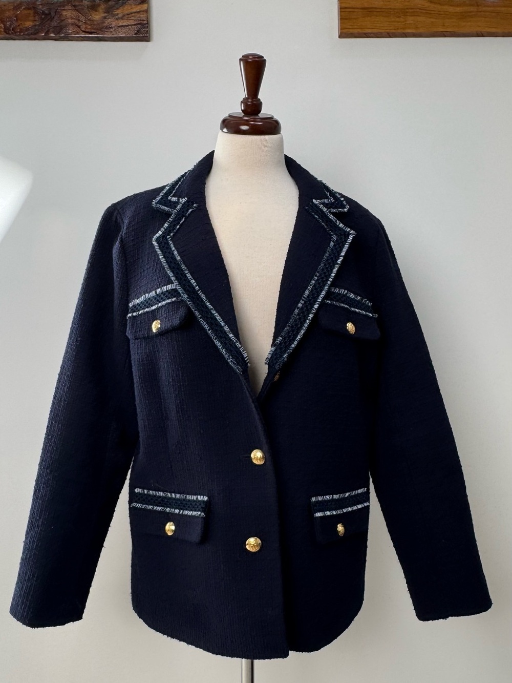 Talbots Navy Tweed Blazer with Gold Buttons